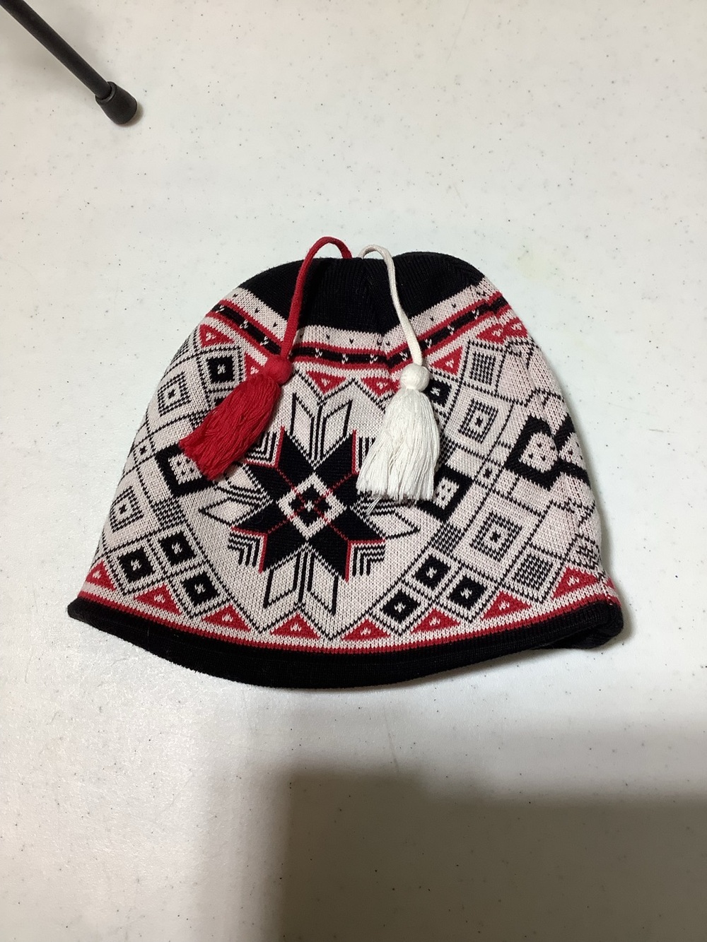 Nordic style winter beanie with tassels